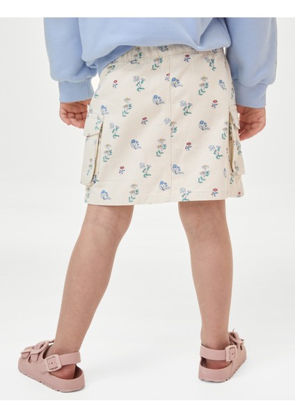 Saf Pamuklu Çiçek Desenli Kargo Etek (2-7 Yaş) fırsatları