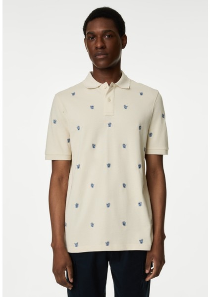 Saf Pamuklu Kısa Kollu Polo Yaka T-Shirt