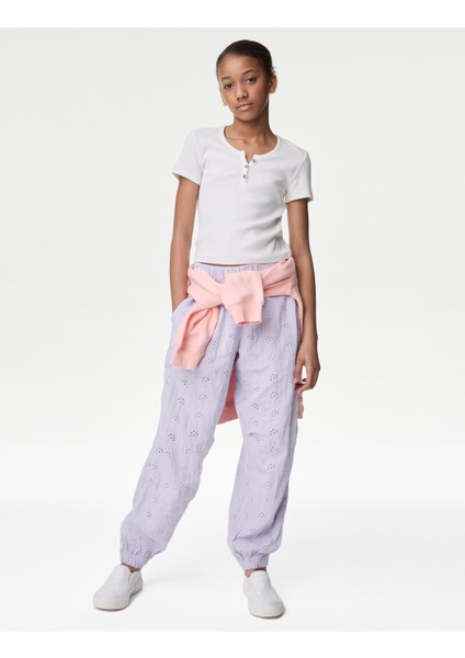 Saf Pamuklu İşleme Detaylı Paraşüt Pantolon (6-16 Yaş)