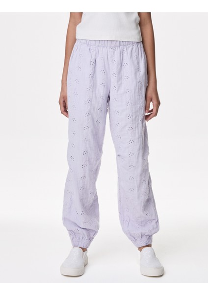 Saf Pamuklu İşleme Detaylı Paraşüt Pantolon (6-16 Yaş) modelleri