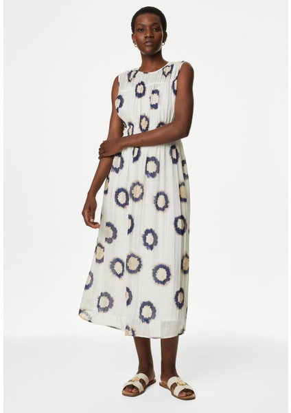 Regular Fit Desenli Midi Elbise