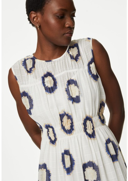 Regular Fit Desenli Midi Elbise