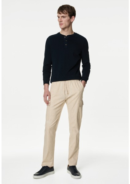 Straight Fit Keten Kargo Pantolon