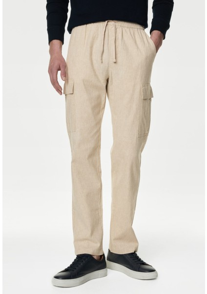 Straight Fit Keten Kargo Pantolon