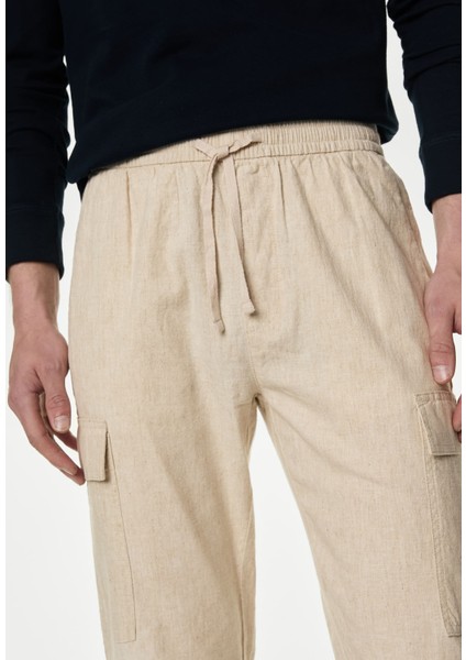 Straight Fit Keten Kargo Pantolon