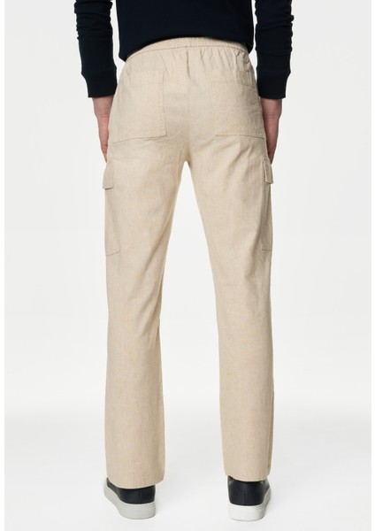 Straight Fit Keten Kargo Pantolon