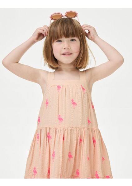 Saf Pamuklu Desenli Elbise (2-7 Yaş)