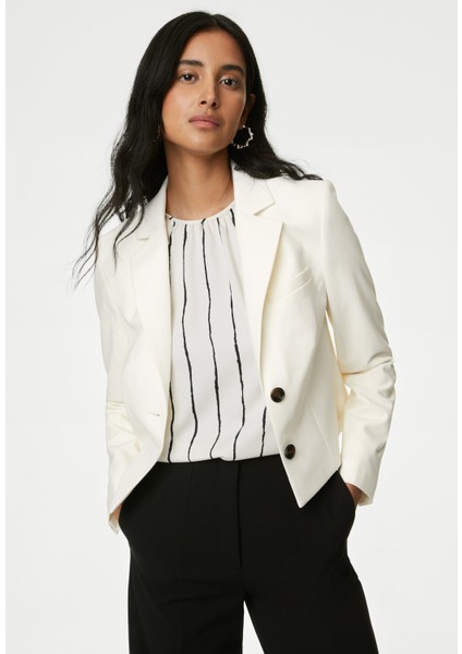 Tailored Fit Crop Yün Blazer Ceket
