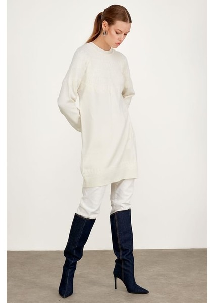 21470 Sıfır Yaka Robası Desenli Tunik Qks Tunik 21470 #23-123