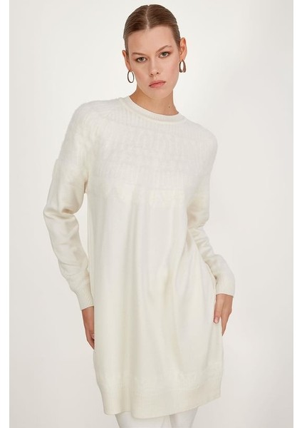 21470 Sıfır Yaka Robası Desenli Tunik Qks Tunik 21470 #23-123