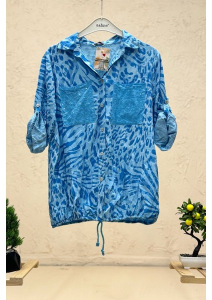 Batik Leopar Desen Pul Detaylı Vual Gömlek
