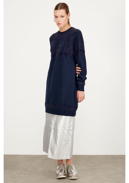 21470 Sıfır Yaka Robası Desenli Tunik Qks Tunik 21470 #23-123