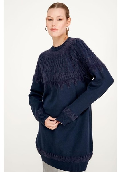 21470 Sıfır Yaka Robası Desenli Tunik Qks Tunik 21470 #23-123