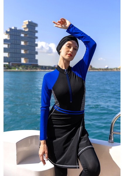 3 Farklı Şekilde Giyilebilir Likralı Etekli Tesettür Mayo R125 Collar