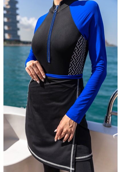 3 Farklı Şekilde Giyilebilir Likralı Etekli Tesettür Mayo R125 Collar