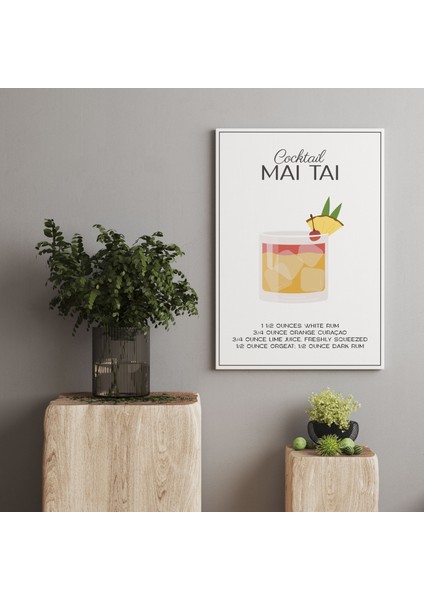 Mai Tai Kokteyl Minimalist Kanvas Tablo - Cafe Dekor - Salon ve Mutfak Için Duvar Dekoru