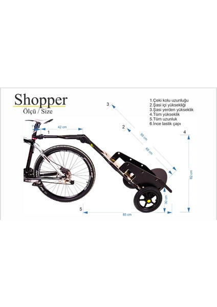 Shopper-Bisiklet Römorku/Bisiklete Takılabilen Pazar Ve Market Arabası/Katlanabilir/Şişme Lastikli