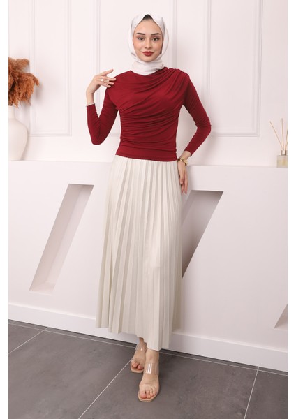 Bordo Balıkçı Yaka Drapeli Sandy Bluz fiyatları