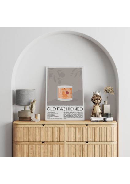 Old Fashioned Kokteyl Minimalist Kanvas Tablo - Cafe Dekor - Salon ve Mutfak Için Duvar Dekoru