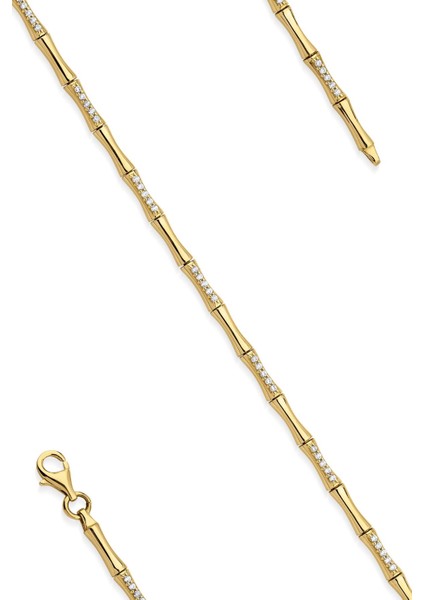 14 Ayar Altın Kemik Desenli Taşlı Bileklik