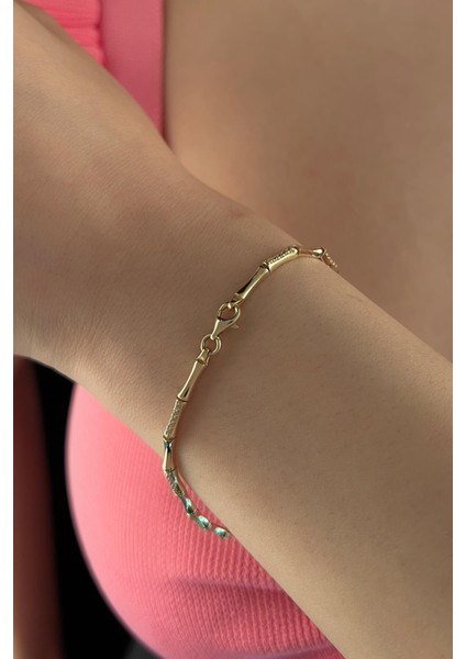 14 Ayar Altın Kemik Desenli Taşlı Bileklik fırsatları