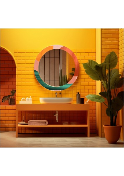 Dekorarif Desenli Yuvarlak Banyo-Salon Duvar Aynası 108