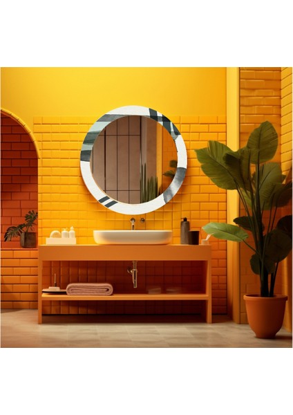 Dekorarif Desenli Yuvarlak Banyo-Salon Duvar Aynası 58