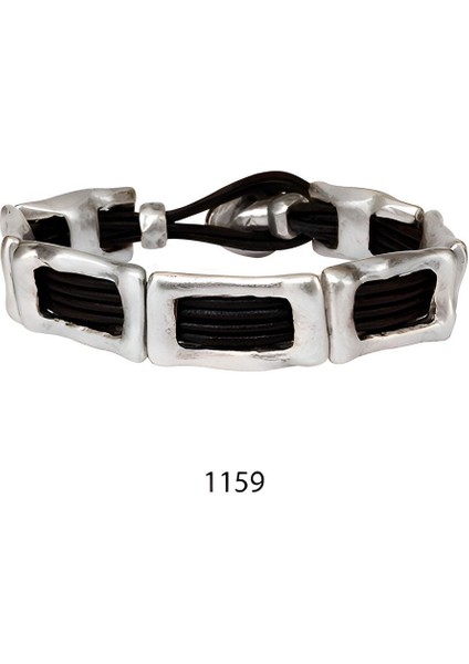 Özel Tasarım Antik Gümüş El Yapımı Deri Bileklik