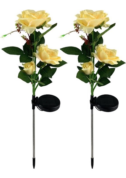 Güneş Çiçek Işıkları Açık Su Geçirmez Dekoratif Powered 3 Gül Veranda Yolu Avlu Bahçe Çim Için LED Lamba, Sarı (Yurt Dışından)