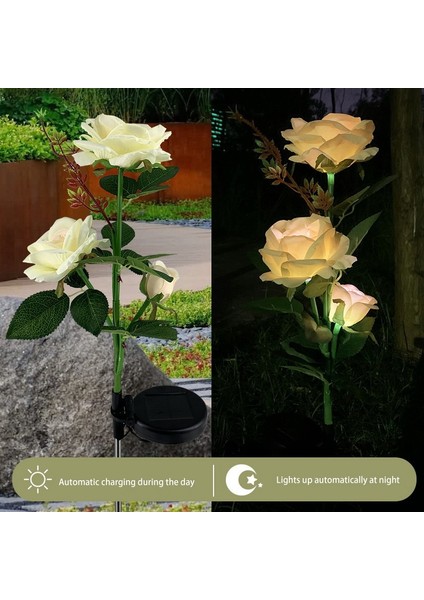 Güneş Çiçek Işıkları Açık Su Geçirmez Dekoratif Powered 3 Gül Veranda Yolu Avlu Bahçe Çim Için LED Lamba, Sarı (Yurt Dışından) indirimleri