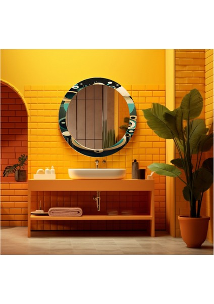 Dekorarif Desenli Yuvarlak Banyo-Salon Duvar Aynası 14