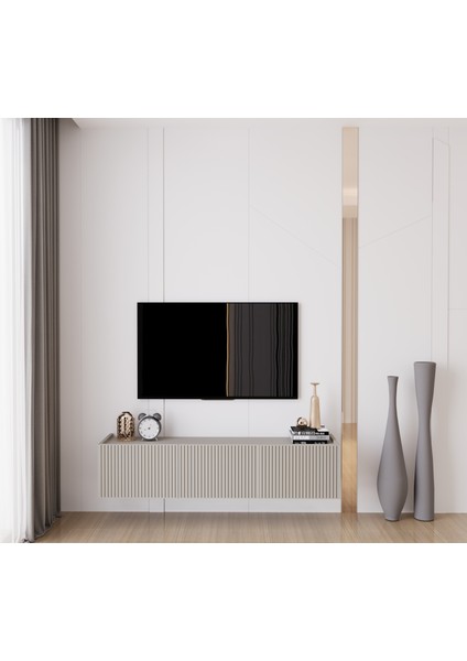 Capella Kumtaşı Rengi Mdf 3 Kapaklı Duvara Monte 140 cm Tv Ünitesi