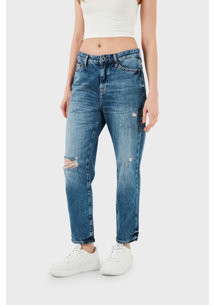 J16 Yüksek Bel Boyfriend Jeans Bayan Kot Pantolon 3DYJ16 Y16GZ 05EK