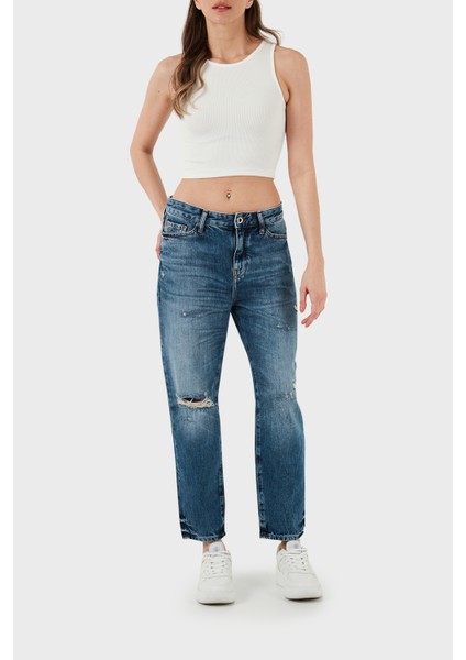 J16 Yüksek Bel Boyfriend Jeans Bayan Kot Pantolon 3DYJ16 Y16GZ 05EK