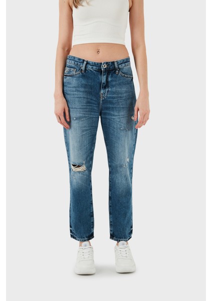J16 Yüksek Bel Boyfriend Jeans Bayan Kot Pantolon 3DYJ16 Y16GZ 05EK