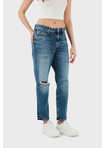 J16 Yüksek Bel Boyfriend Jeans Bayan Kot Pantolon 3DYJ16 Y16GZ 05EK