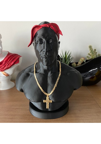 2pac Büst Tupac Shakur Dekoratif Büst 25CM El Boyaması Kolye Takı Standı Dekoratif Obje