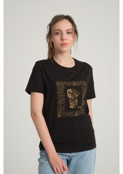 Göbeklitepe Baskılı Kadın Siyah T-Shirt