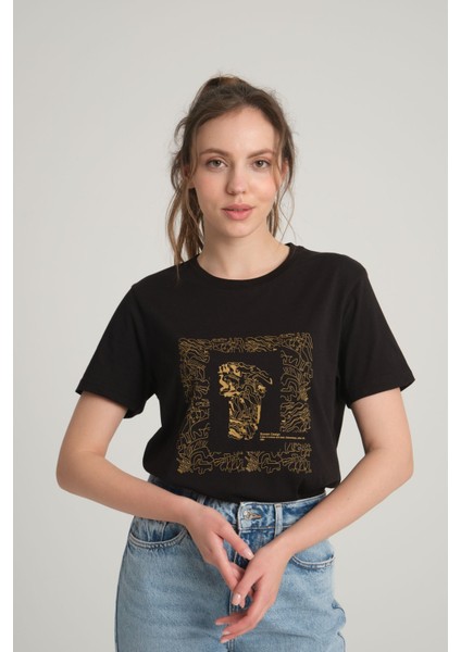 Göbeklitepe Baskılı Kadın Siyah T-Shirt