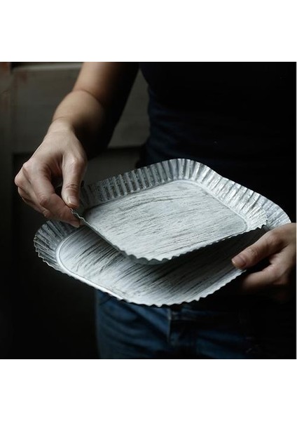Dikdörtgen Set 2 Kırsal El Yapımı Çinko Vintage Metal Servis Tepsileri Retro Depolama Tepsi Dekorasyon Tepsi Tatlı Meyve Kek Ekmek Snack Plaka | Depolama Tepsileri (Yurt Dışından)