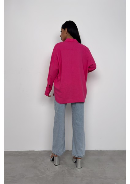 Oversıze Keten Gömlek-Pembe %100 Pamuk modelleri