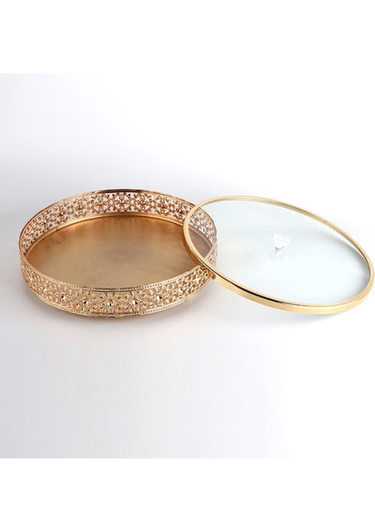 Metal Tepsi Lüks Altın Finish Hollow Ev Depolama Yuvarlak Mutfak Aracı Düğün Centerpieces Masa Dekorasyon | Depolama Tepsileri (L) (Yurt Dışından)