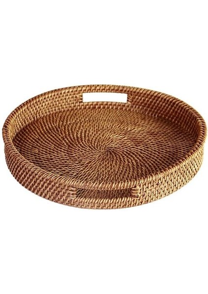 Kolu ile Sıcak Rattan Tepsi El Dokuma Çok Amaçlı Hasır Tepsi ile Dayanıklı Rattan Fiber Yuvarlak | Depolama Tepsileri (Ler) (Yurt Dışından)