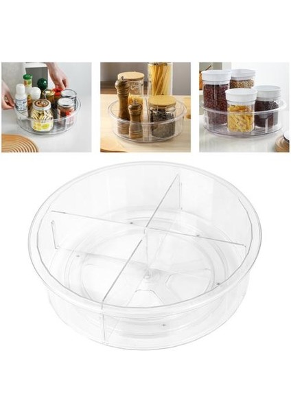 Yuvarlak Clear 360 Dönme Dolap Organizatör ile Bölücüler Pikap Plastik Gıda Depolama Konteyner Spice Raf | Depolama Tepsileri (Yurt Dışından)