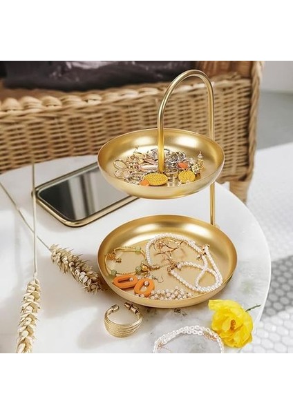 Metal Depolama Tepsisi Sundries Kolye Bilezik Takı Kozmetik Izle Ekran Plakası Anahtar Tutucu Masaüstü Organizatör Araçları Ev Dekor | Depolama Tepsileri (Iki Katmanlar) (Yurt Dışından)