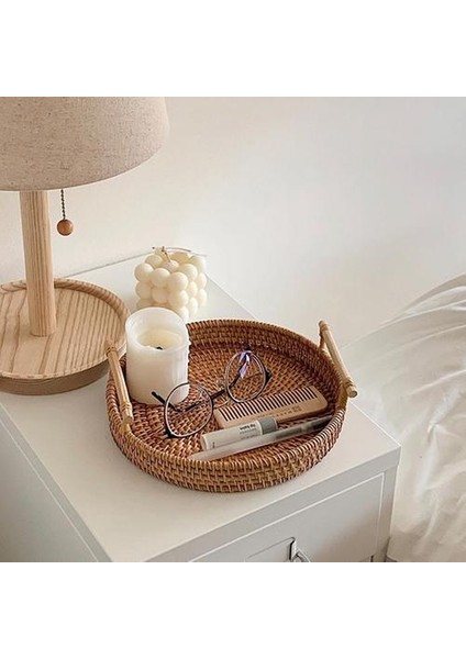 Rattan Dokuma Depolama Tepsi Mutfak Meyve Tatlı Plaka Organizatör El Yapımı Snack Tepsi Masaüstü Depolama Sepeti Sarablılar Organizatör | Depolama Tepsileri (Ler) (Yurt Dışından)