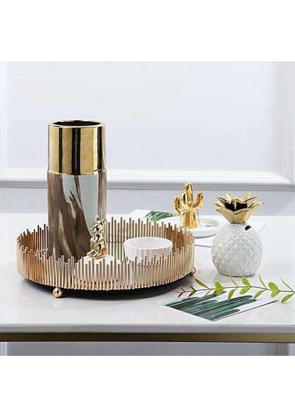 Avrupa Cam Ayna Metal Tepsi Oturma Odası Sergi Salonu Takı Kozmetik Tatlı Ekran Stand Fotoğraf Prop | Depolama Tepsileri (28X28X6) (Yurt Dışından) fiyatları