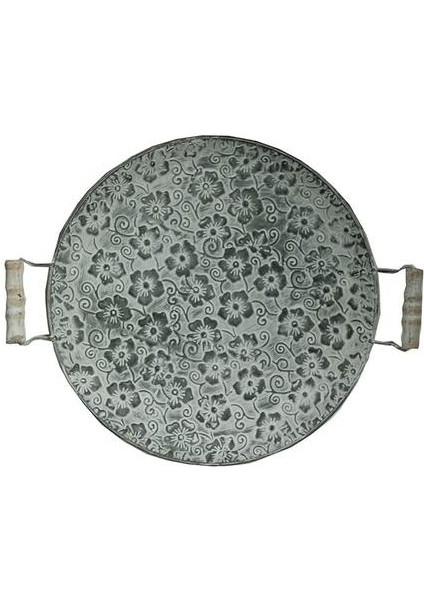 El Işi Yuvarlak Düz Metal Plaka Retro Tatlı Kek Ekmek Plaka Ahşap Kolları ile Dekoratif Antika Servis Tepsisi Restoran | Depolama Tepsileri (Ler) (Yurt Dışından)