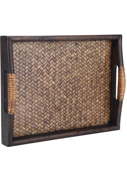 Çok Fonksiyonlu Ahşap Servis Tepsileri Kolu Dikdörtgen El Yapımı Rattan Bambu Çay / Yağ Tepsileri Tatlı / Kahve / Meyve Tabağı | Depolama Tepsileri (M) (Yurt Dışından)