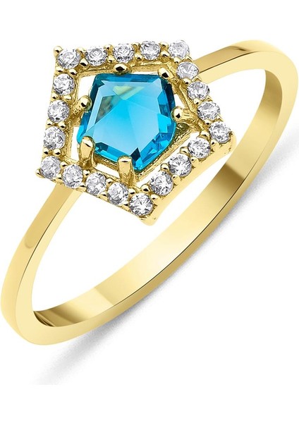 14 Ayar Altın Kuvars Aquamarine Yüzük